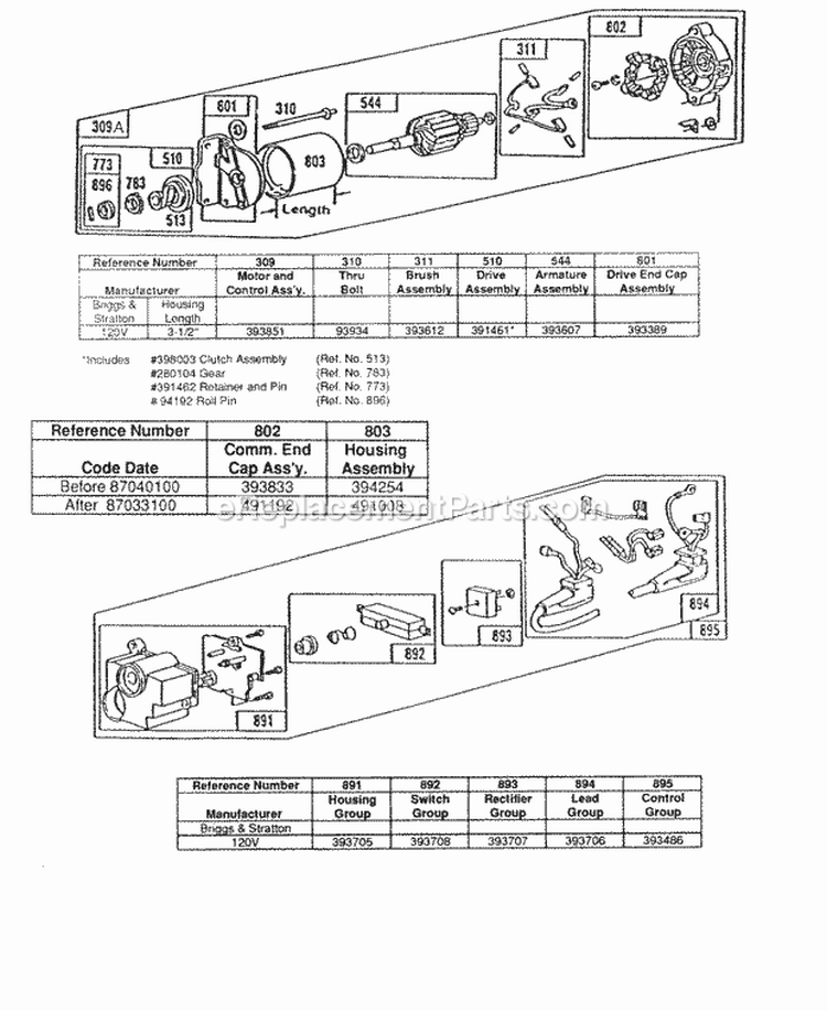 Electric StarterStarter Diagram and Parts List for 170402-2102-01  Briggs and Stratton Engine